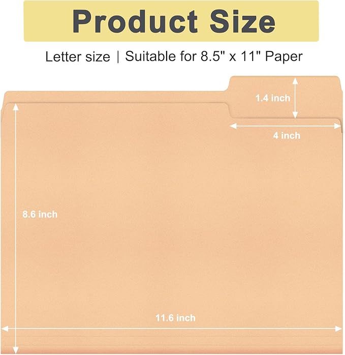 ViVin File Folders, Fits 8.5 x 11 Letter Size Paper, 1/3-Cut Tabs, 36 Pack Manilla Colored File Folders, Perfect for Home, Office, and School Documents File Paper(Assorted)