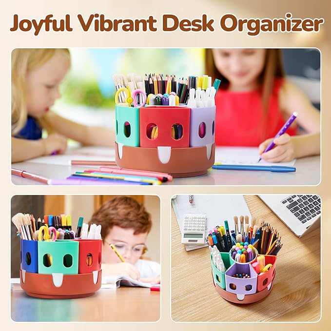GAMENOTE Rotating Art Supply Storage Organizer, Lazy Susan Office School Supplies for Kids Desk Organizers and Homeschool Supplies Craft Caddy Classroom Organization (Small)