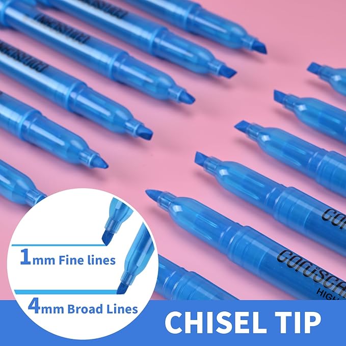 coruscant Blue Highlighters Bright Colors,32 Packs, Chisel Tip Marking, Quick Drying,No Bleed for Teacher Kids Organizing and Coloring in the Home, School, Office