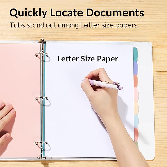 Sooez 8-Tab Durable Plastic Write & Erase Big Tab Dividers for 3 Ring Binder, Aesthetic Cute Pastel Binder Dividers for Student, Teacher, Office, Home Organizers,2 Sets, Morandi