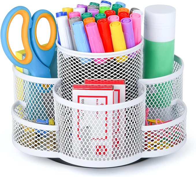 Pen Holder for Desk, Rotating Pencil Holder, Cup Holder for Desk Office Pen Organizer in White