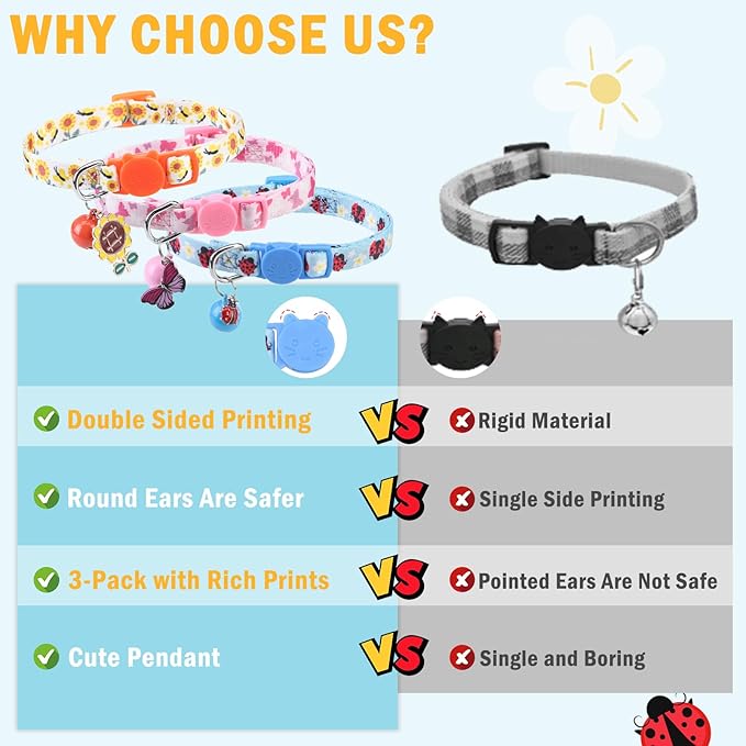 SCENEREAL Breakaway Cat Collar with Bells, Safety Buckle Soft Adjustable Cats Collars for Spring Summer Daily Wearing, Kitten Puppy Pink Personalised Collars for Dogs Girl Boy