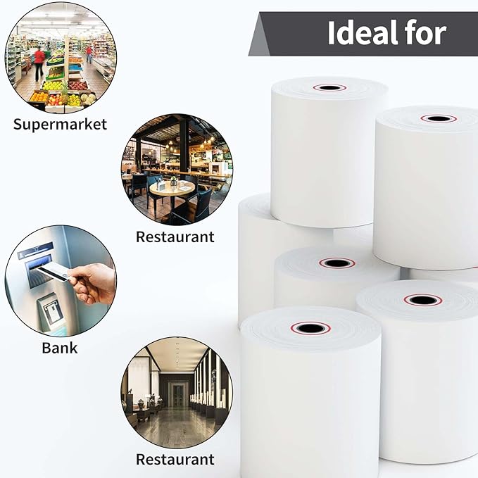 3-1/8 x 230ft Thermal Receipt Paper Rolls, Cash Register Paper Rolls, Thermal Paper for Cash Register/POS Terminals (5 Rolls)