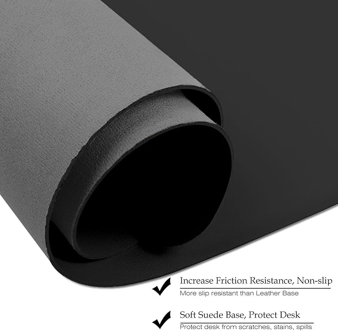 Boutilon Leather Desk Pad 30" x14",Non-Slip Mouse Pad,Office Desk Mat,Waterprooft PU Leather Desk Blotter,Desk Pad Protector,Desk Writing Pad for Home Office Decor (M-Black)