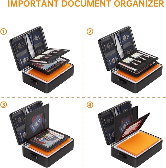 DocSafe 5200°F Document Organizer with Lock,Upgraded Heat Insulated Fireproof&Waterproof Box 8 Layers File Organizer,Portable Home Travel Safe Storage for Important Documents, Files and More