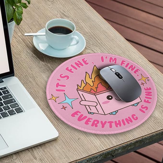 Funny Round Mouse Pad for Desk, Cute Office Decor for Women, Dumpster on Fire Small Mousepad,Stitched Edge Non-Slip Rubber Base, Personalized Computer Mouse Pads for Wireless Mouse,Desk Accessories