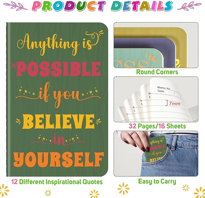 48 Pcs Mini Inspirational Notebooks Bulk with 48 Pcs Colorful Pens, Small Pocket Journal Notepads Set, Motivational Bulk Gifts for Women Men Teacher Student Kids, Fun School Office Supplies,3.5"x5.5"