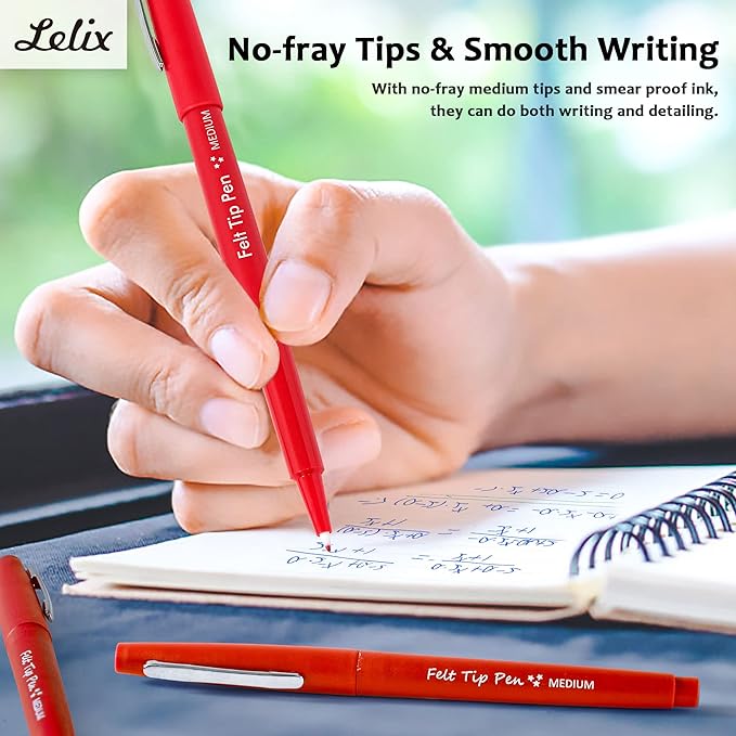Lelix Felt Tip Pens, 30 Red Pens, 0.7mm Medium Point Felt Pens, Felt Tip Markers Pens for Journaling, Writing, Note Taking, Planner, Perfect for Art Office and School Supplies