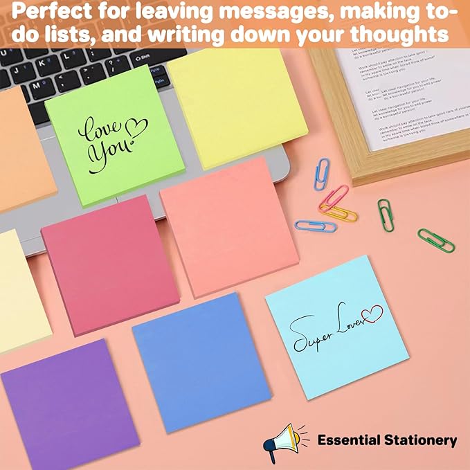 (9 Pack) Sticky Notes 3x3 Inches Colorful Sticky Notes,Super Sticking Power Bright Colors Self-Stick Pads,Easy to Post for School Supplies and Office Products,56 Sheets/Pad,504Sheets