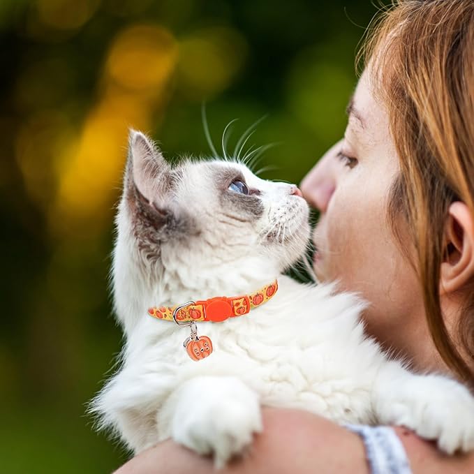 SCENEREAL Thanksgiving Day Breakaway Cat Collar with Bells, Safety Buckle Soft Adjustable Cats Collars for Daily Wearing, Kitten Puppy Personalised Collars for Dogs Girl Boy