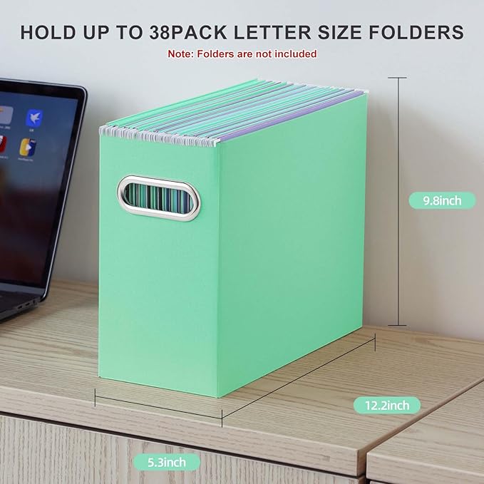Oterri File Organizer, Small Storage Box, Cardboard File Folder Organizer, Collapsible File Box, Hanging File Organizer for Letter Size, Portable File Box with Handle, Only Box (Mint Green,8 Packs)