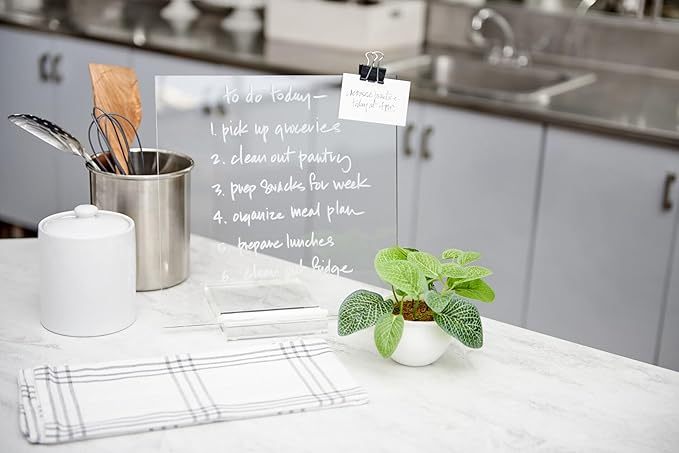 russell+hazel Acrylic Memo Tablet, Dry Erase Board and Marker, Clear 12” x 6” x 11.5” (31384)