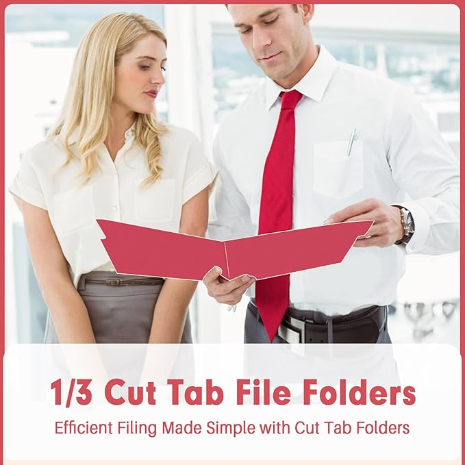 File Folder, PANDRI 120 Pack File Folder, 1/3 Cut Tab, Letter Size, Filing Folder for Office School Business, Red