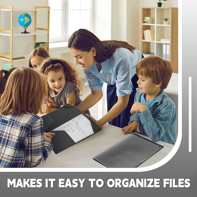 Henoyso 36 Pcs Plastic Folders with Clear Front Pockets Heavy Duty File Folders with 2 Pockets and Card Slot for Student Communication School Office Presentation Report (Black)