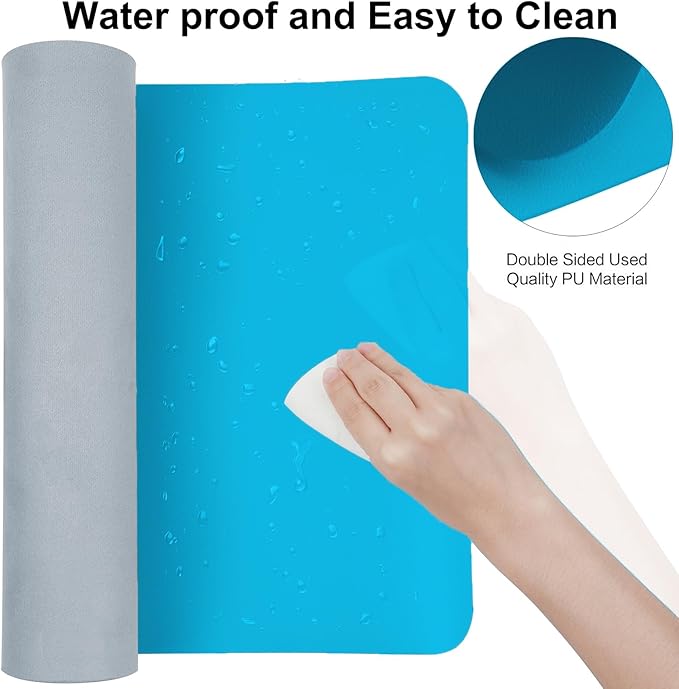 Boutilon Leather Desk Pad 47"x 24" Non-Slip Mouse Pad,Business Desk Pad,Extended Table Protector for Keyboard and Mouse,Desk Writing Pad for Office Home Working Decor (XXXL-Blue)