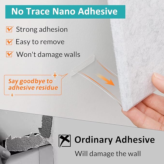 Large Cork Board for Walls - 12 Pack Felt Wall Tiles with Safe Removable Adhesive Tabs - 48" x 36" Bulletin Board for Office & School & Home Decor - Marble White