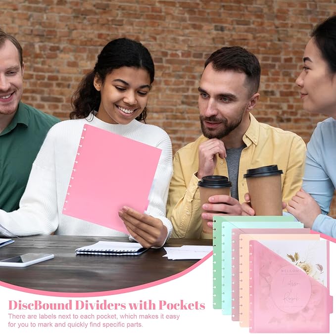 15Pcs Letter Size Discbound Pocket Dividers Dividers with Tabs and Pockets Discbound Pocket Folders 8.5 x 11 DiscBound Binder Dividers Plastic Dividers with Tabs DiscBound Planner Supplies for Office