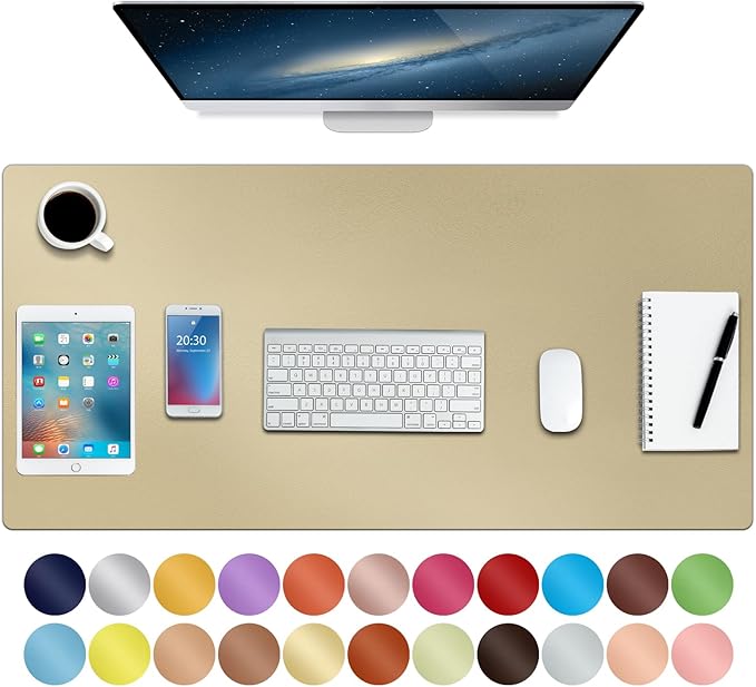 Boutilon Leather Desk Pad 35"x 17" Non-Slip Mouse Pad,Office Desk Mat,Waterprooft PU Leather Desk Blotter,Desk Pad Protector,Desk Writing Pad for Home Office Decor (L-Golden,35"x 17")