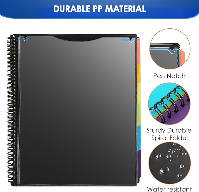 KTRIO 24 Pocket Poly Project Organizer, Spiral Binder Organizer Multi Pocket Folder with Dividers, Back Cover Utility Pouch, Letter Size School Supplies
