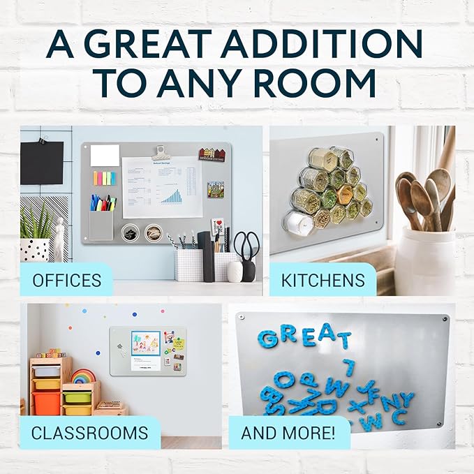 Display Magnetic Board for Wall - Metal Memo Board for Office, Home, Kitchen, and Classrooms - Great for Hanging Photos, Shopping Lists, and More - Includes Pre-Drilled Holes (17.5 x 12 in)