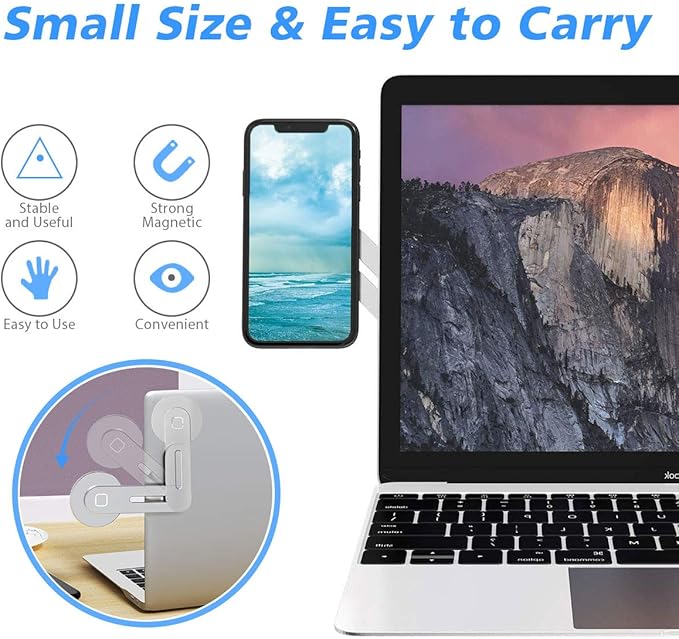 CloudValley Magnetic Phone Holder for Laptop Designed for iPhone 16/15/14/13/12 MagSafe, Adjustable Phone Monitor Side Mount, Slim Portable Foldable Computer Expansion Bracket, Silver…