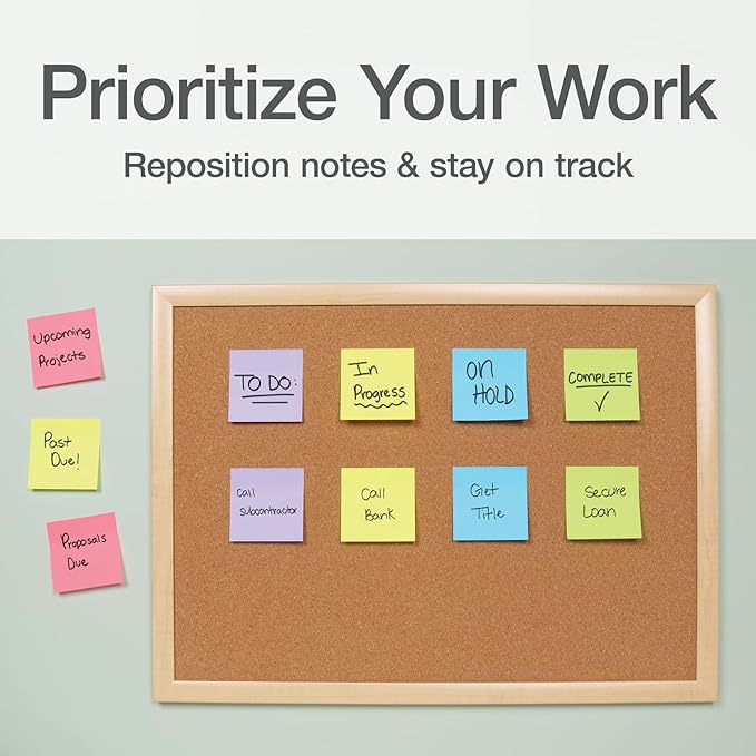Redi-Tag Sticky Notes, Power Stick Notes, Adhesive Reminders, 3" x 3" Reusable Notes, Strong Adhesive Memos, Assorted Bright Colors, 18 Pack (1000977)