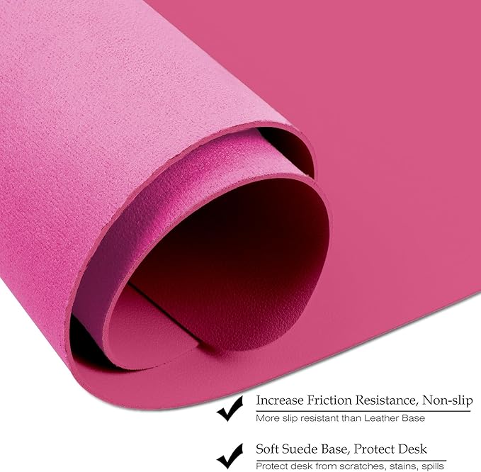 Boutilon Leather Desk Pad 35"x 17" Non-Slip Mouse Pad,Office Desk Mat,Waterprooft PU Leather Desk Blotter,Desk Pad Protector,Desk Writing Pad for Home Office Decor (L-Rose Pink,35"x 17")