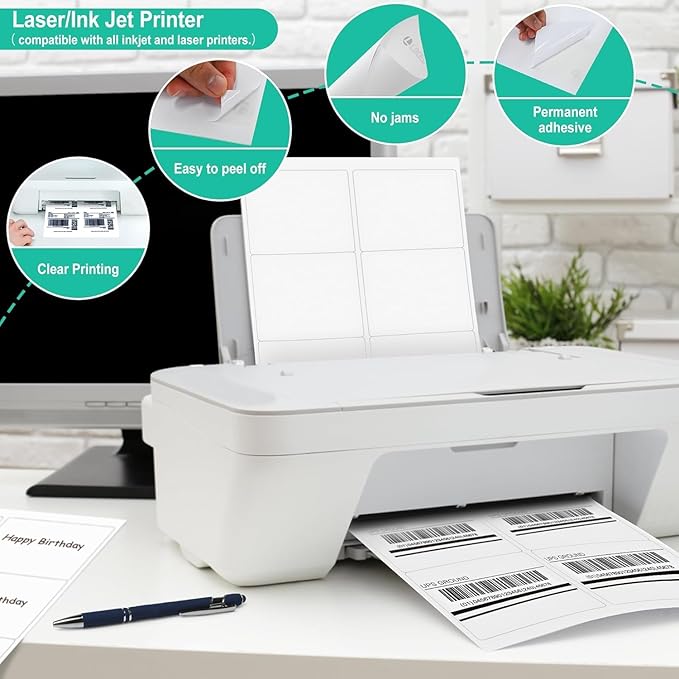 L LIKED Printable Shipping Address Labels, 500 Sheets Mailing Labels, 3-1/3" x 4" Sticker Labels for Laser/Inkjet Printing, Matte White - 3000 Labels.