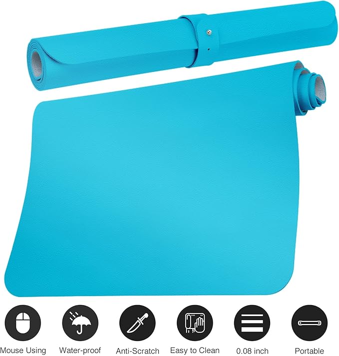 Boutilon Leather Desk Pad 47"x 24" Non-Slip Mouse Pad,Business Desk Pad,Extended Table Protector for Keyboard and Mouse,Desk Writing Pad for Office Home Working Decor (XXXL-Blue)