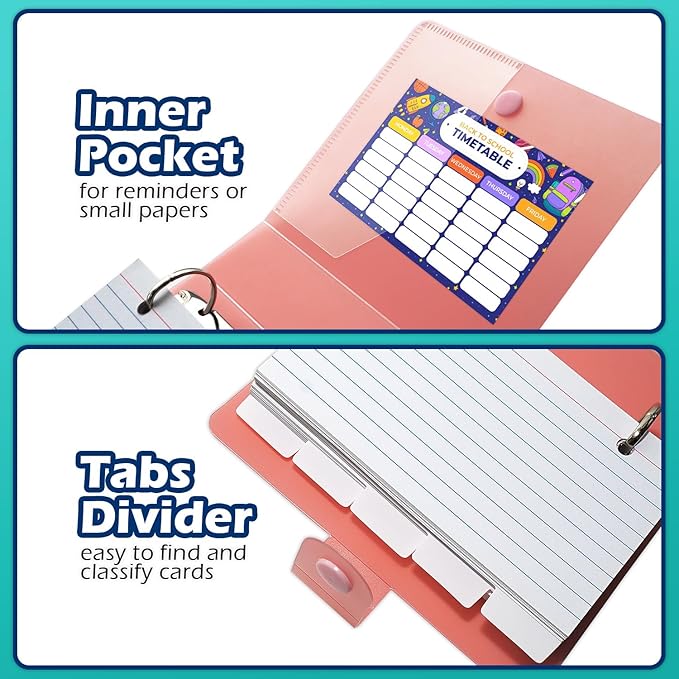 3x5 Lined Index Cards with Ring Binder Holder and Dividers, 100 Ruled Cards, Green