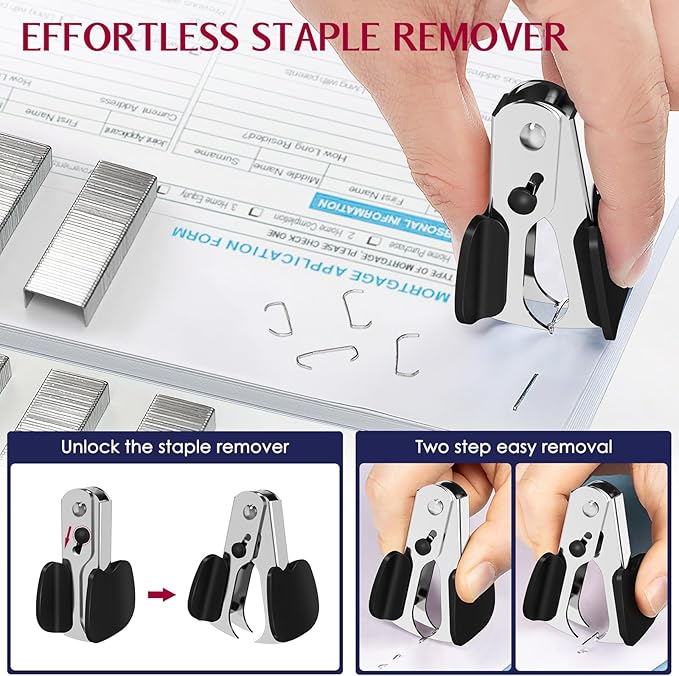 Metal Stapler Heavy Duty 50 Sheet Capacity with 1750 Staples and Staple Remover, Red Stapler Full Strip Staplers for Desk, No Jam, Non-Slip Office Stapler with Staples for Office & Classroom, Red