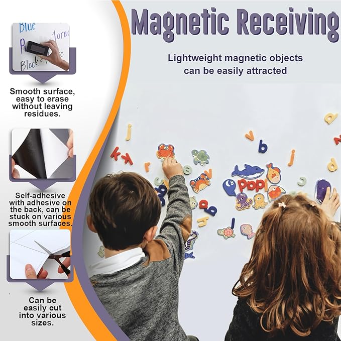 Magnetic Whiteboard Sticker - Adhesive Backing 60'' x 36'' Dry Erase Board for Wall Whiteboard Contact Paper for Kids Office Home Include Marker Magnet Eraser