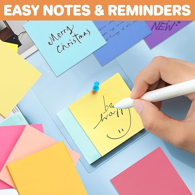 (9 Pack) Sticky Notes 3x3 Inches Colorful Sticky Notes,Super Sticking Power Bright Colors Self-Stick Pads,Easy to Post for School Supplies and Office Products,56 Sheets/Pad,504Sheets