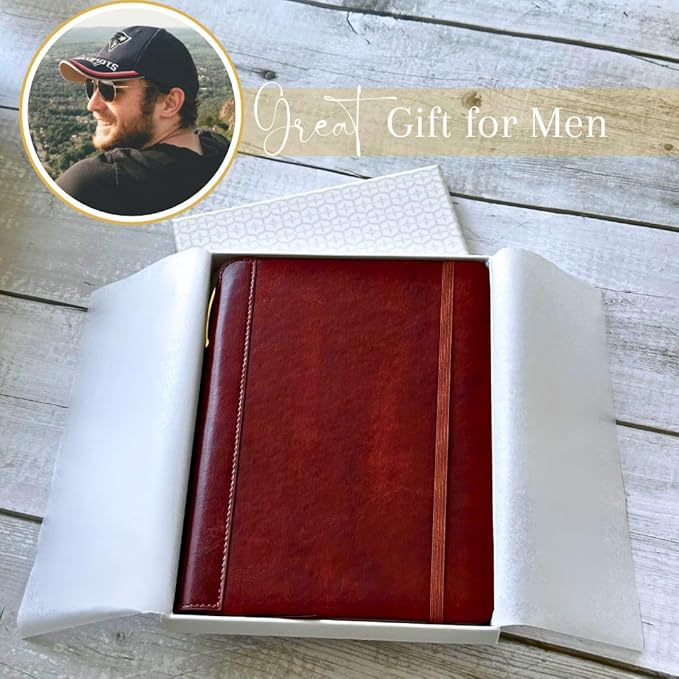 SETTINI® Lined Journal - Classic Journal for Writing Gift Set - Hardcover Vegan Leather, Includes Luxury Pen in a Unique Pen Holder, 192 Pages, 6 x 8.5 inches, Birthday Gifts for Men