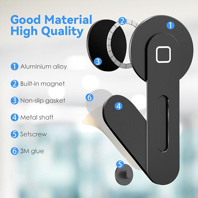 CloudValley Adjustable Laptop Stand, Magnetic Phone Holder, Aluminum Slim Computer Monitor Side Mount Clip for iPhone MagSafe Series & All Phones, Portable Foldable Computer Expansion Bracket, Black