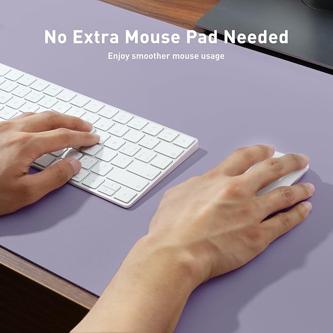 Aothia Leather Desk Pad Protector, Mouse Pad, Office Desk Mat, Non-Slip PU Leather Desk Blotter, Laptop Desk Pad, Waterproof Desk Writing Pad for Office and Home (23.6" x 13.7", Lavender)