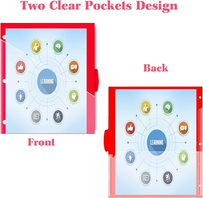 INFUN Plastic 5-Tab Binder Dividers with 2 Pockets - 3 Sets,15PCS Multicolor 2 Pocket Dividers with 3 Holes for 3 Ring Binders ,Total 15 Tabs
