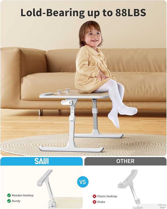 Laptop Desk for Bed, SAIJI Lap Desks Bed Trays for Eating Writing, Adjustable Computer Laptop Stand, Foldable Lap Table in Sofa and Couch(23.6 x 13Teak