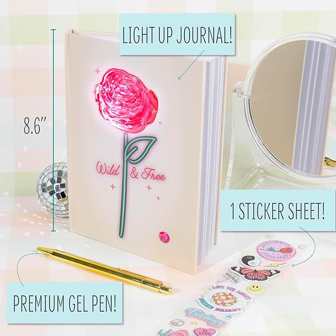 STMT D.I.Y. 3D Journaling Set, 40-Sheet Light-Up Journal With Gold Pen & Stickers, Trendy Stationery, School Supplies, Stationery Set, Journal Notebook, Journaling Kit, 8 Year Old Girl Birthday Gift