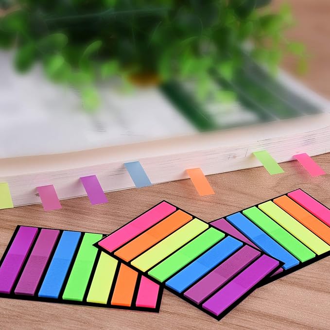 SIQUK 4200 Pieces Page Marker Tabs Colored Sticky Page Tabs Page Flags Fluorescent Tape Flags Index Tabs, 30 Sets 7 Colors