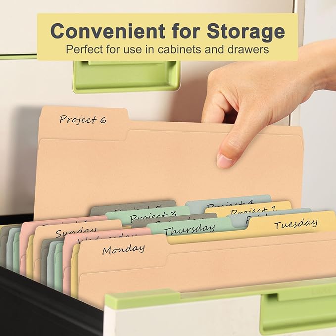 ViVin File Folders, Fits 8.5 x 11 Letter Size Paper, 1/3-Cut Tabs, 120 Pack Manilla Colored File Folders, Perfect for Home, Office, and School Documents File Paper(Assorted)