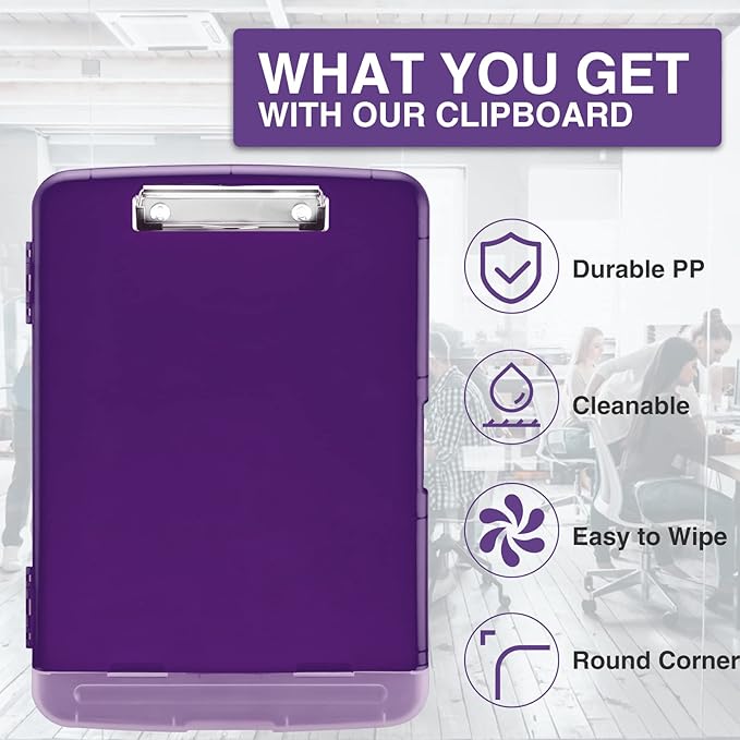 Sooez Clipboard with Storage, High Capacity Nursing Clipboards with Pen Holder, Heavy Duty Plastic Storage Clipboard with Low Profile Clip, Clipboard Folder Side-Opening, Smooth Writing for Office