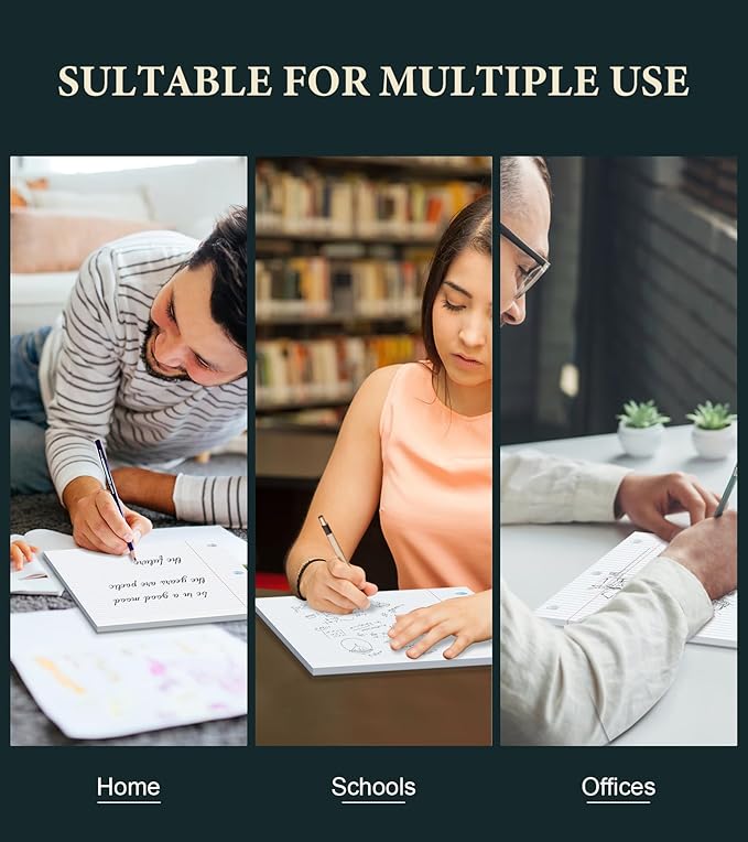 College Ruled Loose Leaf Paper, 6 Pack Notebook Paper 8x10.5 Lined Paper, Filler Paper for 3 Ring Binders, Writing Pads 75 Sheets Per Notepad Double-Side Printed Lined Paper College Ruled for Home