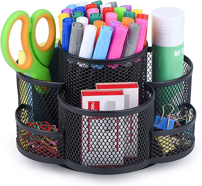 Pen Holder for Desk, Rotating Pencil Holder, Cup Holder for Desk Office, Pen Organizer in Black