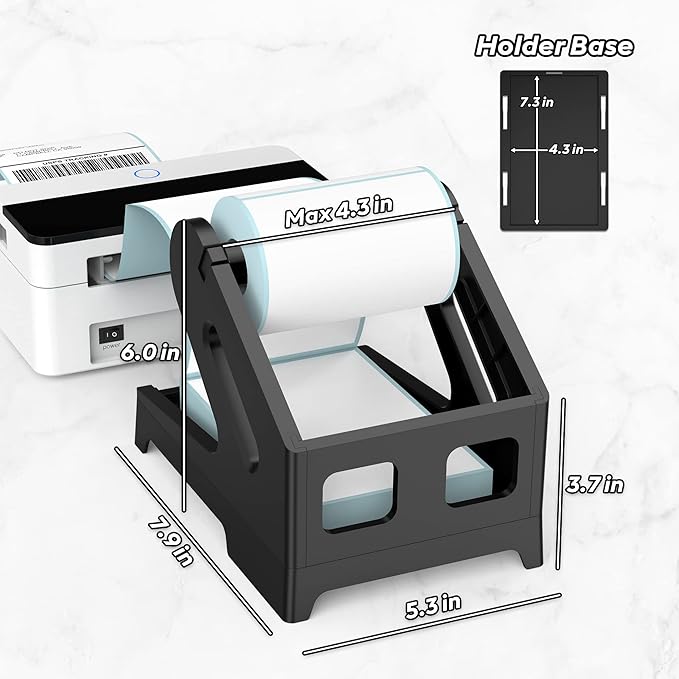 Label Holder Thermal Label Holder for Rolls and Fanfold Labels Shipping Label Stand Desktop Printer Accessory Supplies for Home, Office (Black)