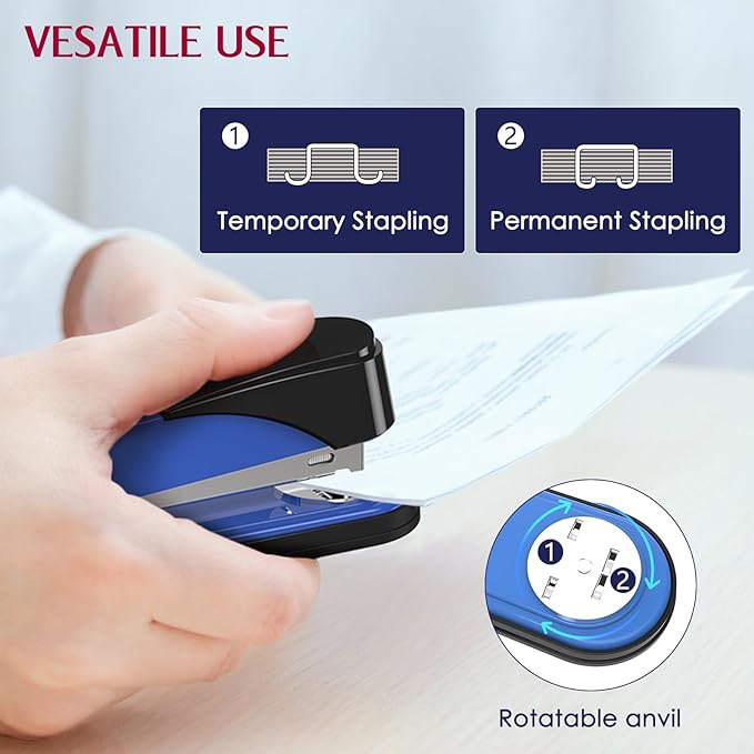Metal Stapler Heavy Duty 50 Sheet Capacity with 1750 Staples and Staple Remover, Blue Stapler Full Strip Staplers for Desk, No Jam, Non-Slip Office Stapler with Staples for Office & Classroom, Blue