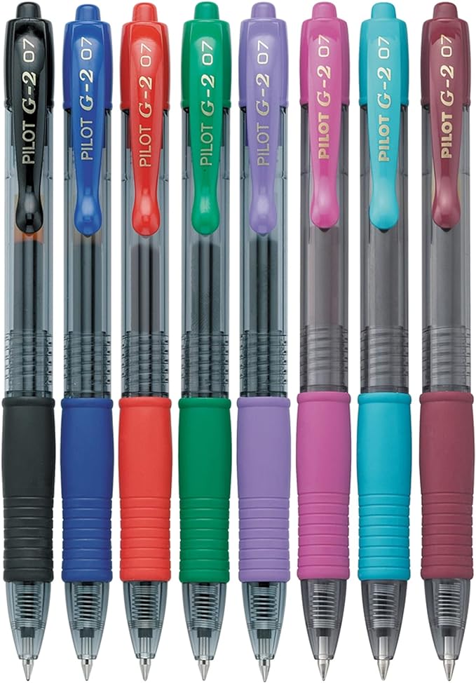 Pilot, G2 Premium Gel Roller Pens, Fine Point 0.7 mm, Assorted Colors, Pack of 8