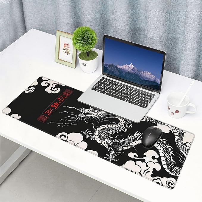 Gaming Mouse Pad Desk Pad,Extended Big Mouse Pad,31.5x11.8 Inch Long Computer Keyboard Mouse Mat Mousepad with 3mm Non-Slip Base and Stitched Edge for Gaming and Office… (Loong)