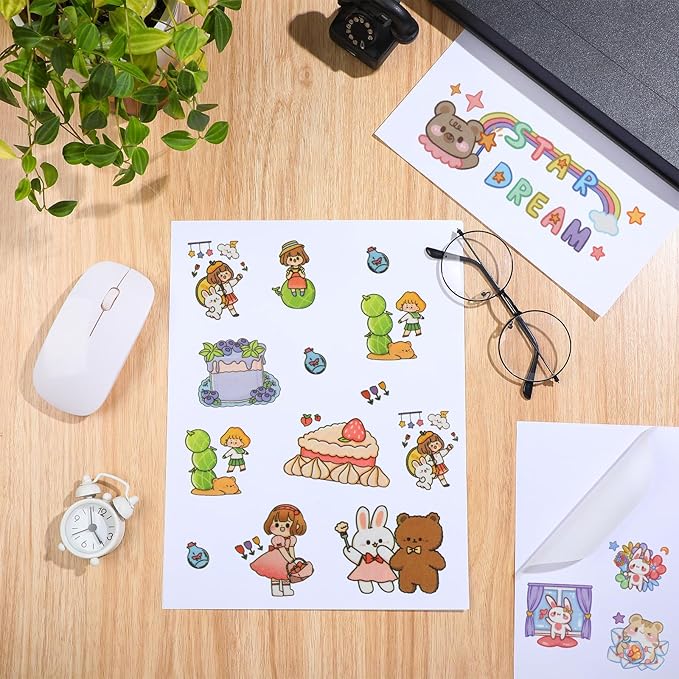 Washi Paper Sticker Paper White Printable Multipurpose Copy Paper Inkjet Printer Compatible Full Sheet Letter Size Labels