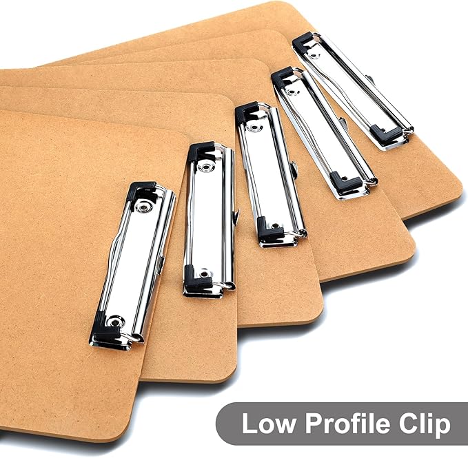 Wood Clipboards Set of 8, Letter Size Hardboard Clip Board 8.5x11 for Classroom, Students, Kid, A4 Standard Size 9" x 12.5" with Low Profile Clip, Office & School Supply